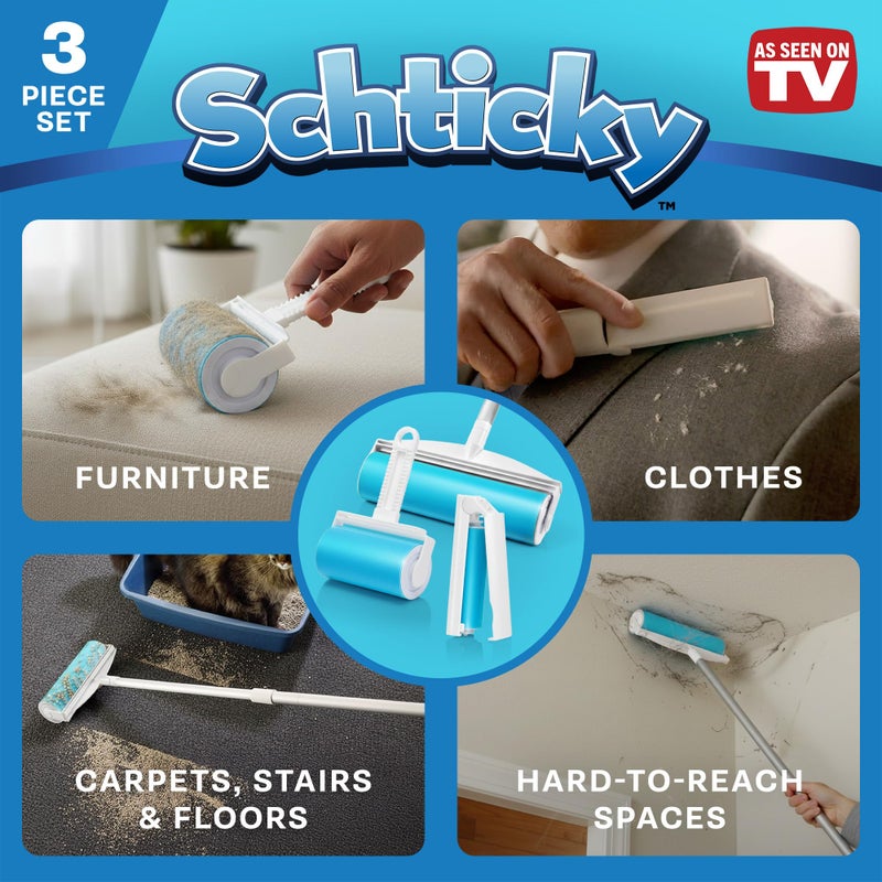 Schticky Lint Roller Set - Reusable & Washable Lint Roller Cleaner for Clothes Sofa Furniture Car Cat Dog Hair - Clean in a Quicky with Schticky (3 Piece Set) - Image 5